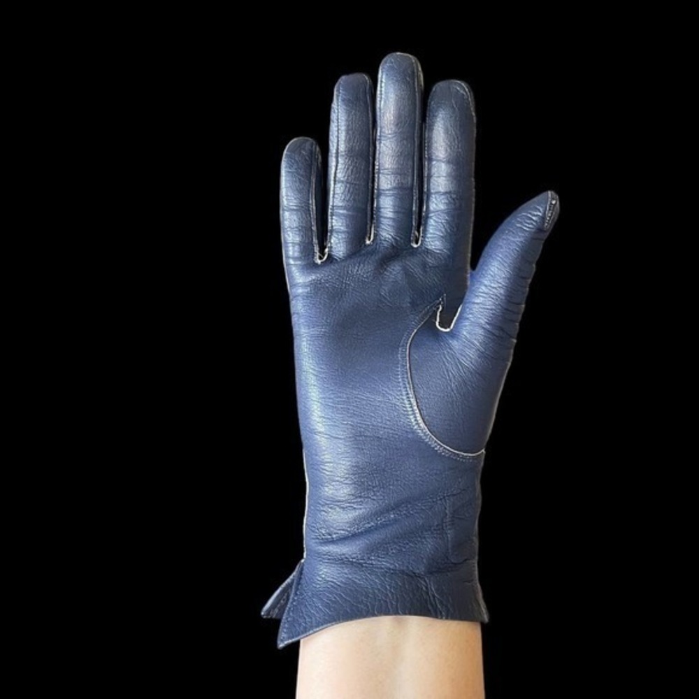 Sexy Dark Blue Leather Vintage Driving Gloves 1950's Size 6.5
